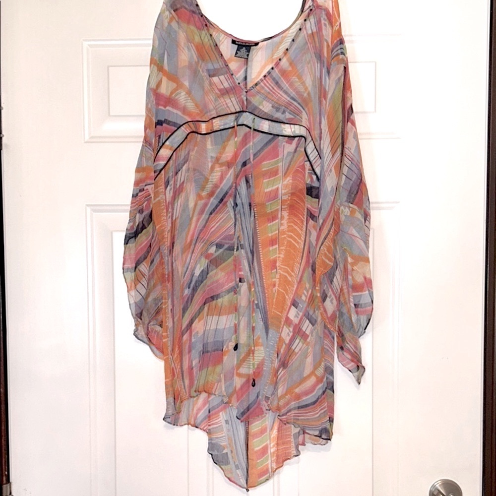 Boston Proper Sheer Silk Cover Up 14 NWOT Beach Swim Tunic Colorful Resort